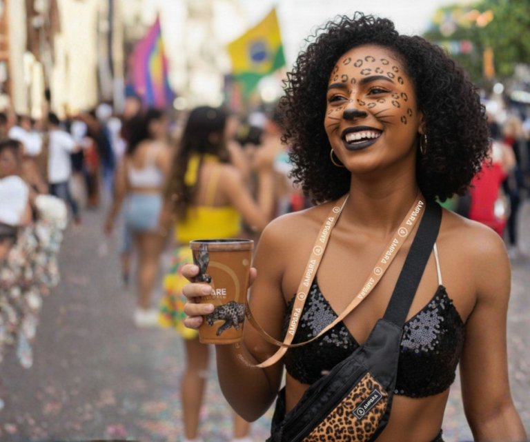 Mulher no carnaval fantasiada de onça
